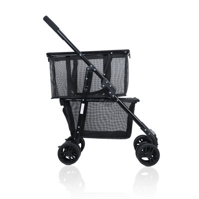 Folding Shopping Cart with Wheels, 80lbs Capacity Shopping Carts for Groceries, Detachable Baskets & 360°Swivel Wheels Collapsible Shopping Carts with Double Basket for Laundry, Camping, Transport