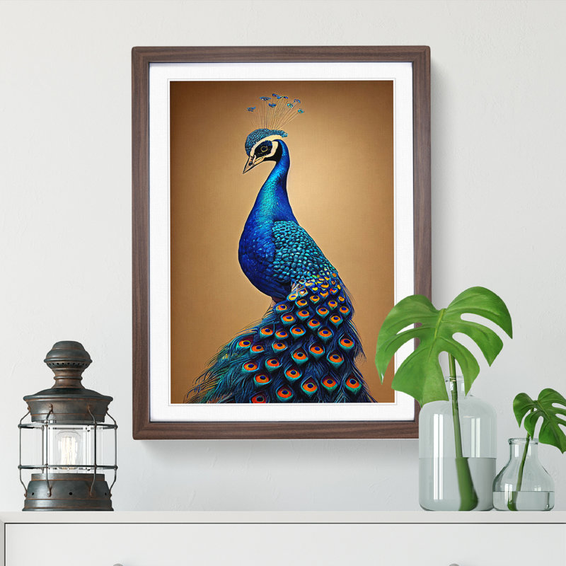 Entrancing Peacock - Single Picture Frame Print, 64cm H x 46cm W x 2cm D, Walnut
