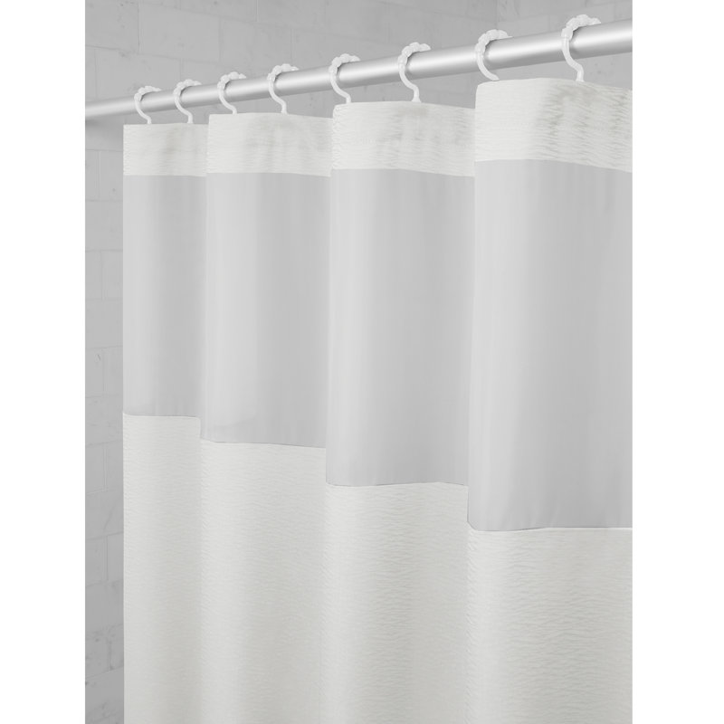 Rideau de douche simple à rayures et crochets Grier, Blanc