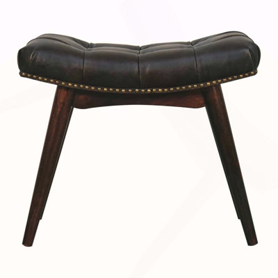 Banc en bois noyer de Californie, rembourré, noir et brun foncé, pieds nordiques