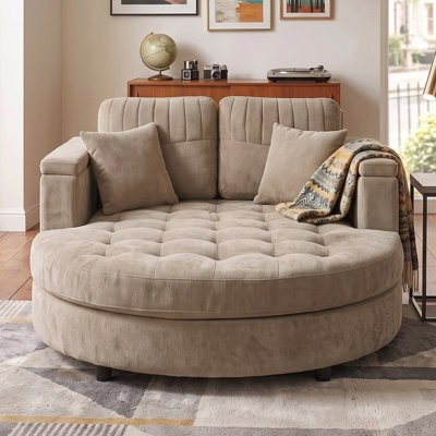 Canapé-lit incurvé Serenity 54,7 po avec accoudoirs de rangement et coussins