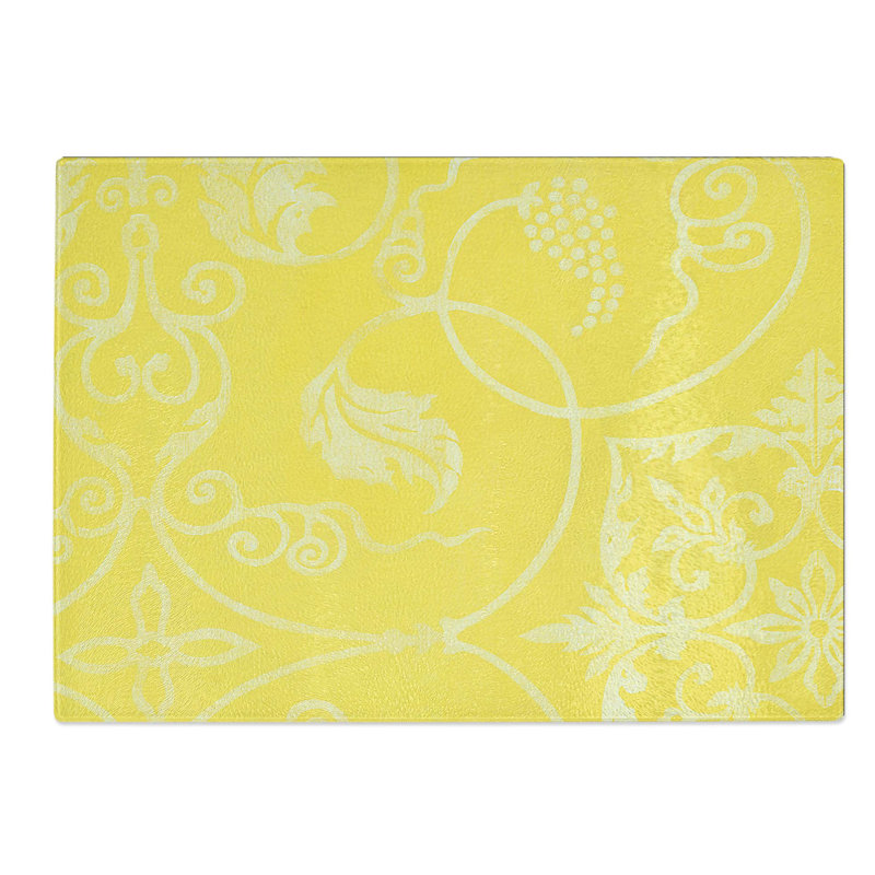 Tempered Glass Yellow Floral Design by Taguchi Tomoki Chopping Board, 28.5 cm W x 20 cm L