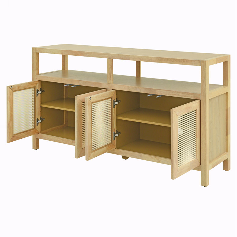 Rattan Buffet Storage Cabinet with Solid Wood Frame, Natural