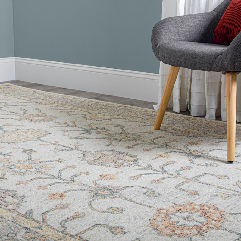 Spice Market Oriental Hand Tufted Wool Cream/Lavender/Light Green Area Rug, Rectangle 7'6" x 9'6"