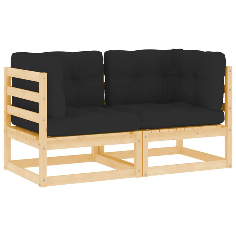 Wooden Corner Sofa Anthracite Cushions, Natural Wood