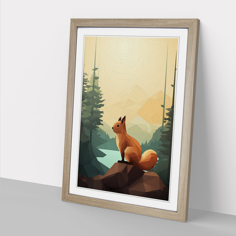 Squirrel Minimalism - Framed Print, Oak Framed, 34cm H x 25cm W