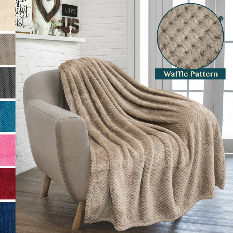 Taupe Twin Size Fleece Waffle Textured Blanket