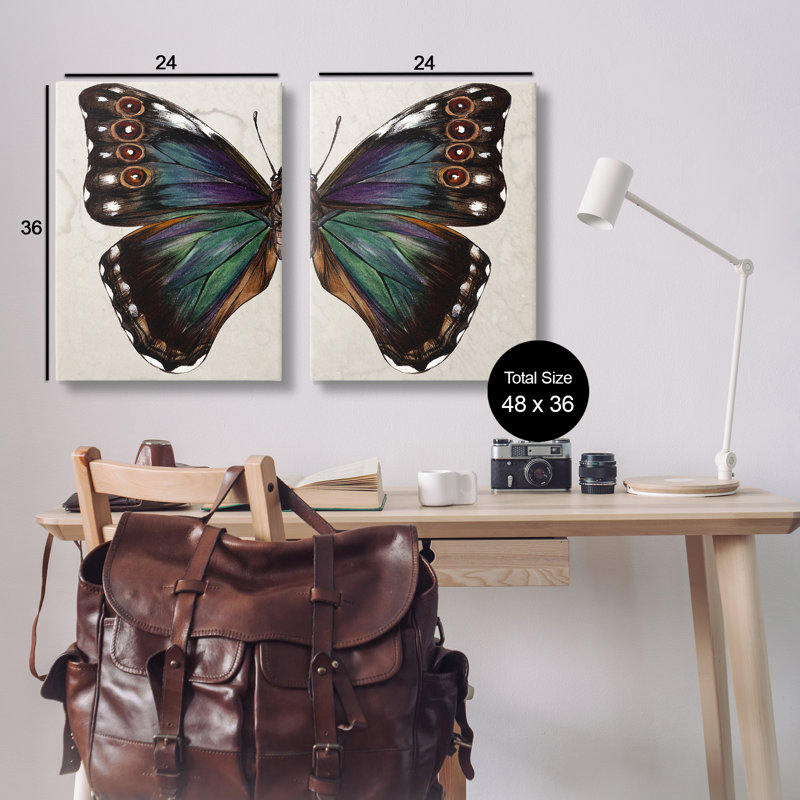 Ensemble de 2 reproductions d'art sur toile, "Colourful Green Green Butterfly" par Melissa Wang, H 72 po x l 48 po