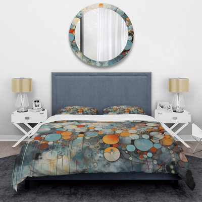 Orange And Blue Geometric Illusions - Abstract Geometric Duvet Cover Set - Microfiber Polyester