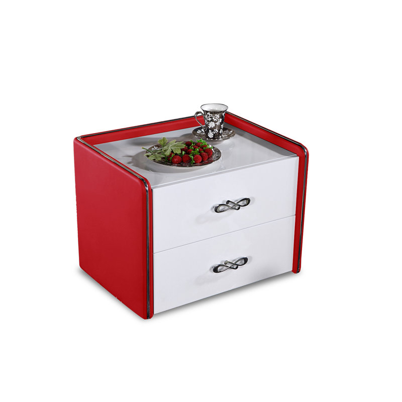 Table de chevet 2 tiroirs Janae, Rouge / blanc