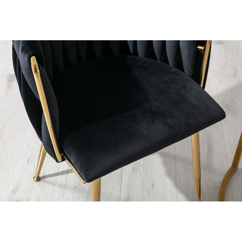 Fauteuil en velours Uresti, Velours noir, Doré