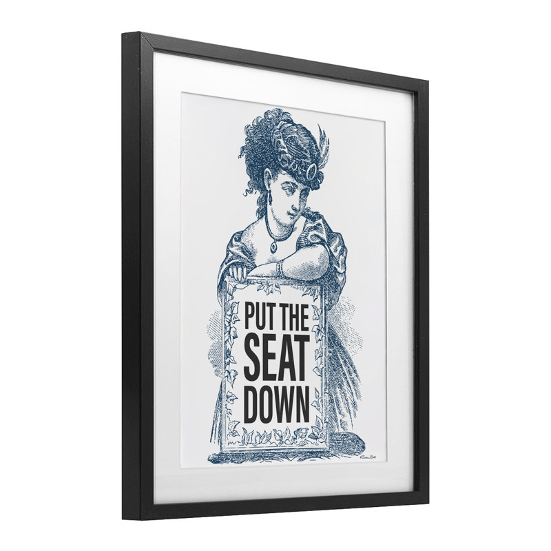 «Put The Seat Down», impression encadrée sous verre, design par Susan Ball, H 16 po x l 13 po, Cadre noir minuit