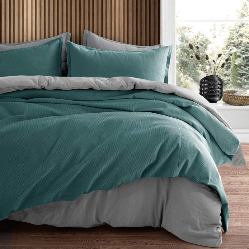 Neil Cotton Sateen Duvet Cover, Pine, Supper King Duvet Cover + 2 King Pillowcases