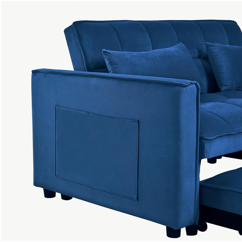 Canapé-lit convertible 3 en 1, canapé-lit moderne escamotable, dossier réglable, canapé-lit en velours avec coussins et poches pour le salon, bleu
