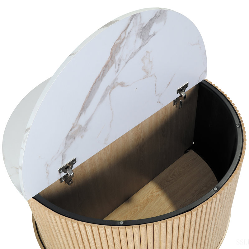 Table basse ronde, H 21,06 po x l 31,5 po x P 31,5 po, Blanc / Chêne clair