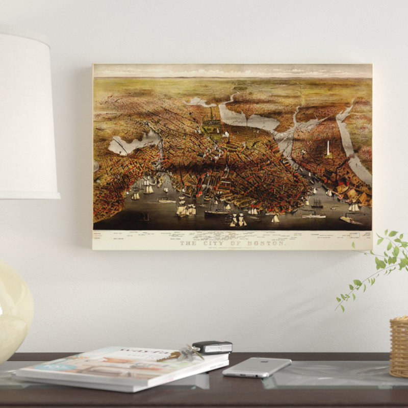 « boston map, 1873 », impression sur toile, H 8 po x l 12 po x P 0,75 po, Toile tendue, Pas de tapis