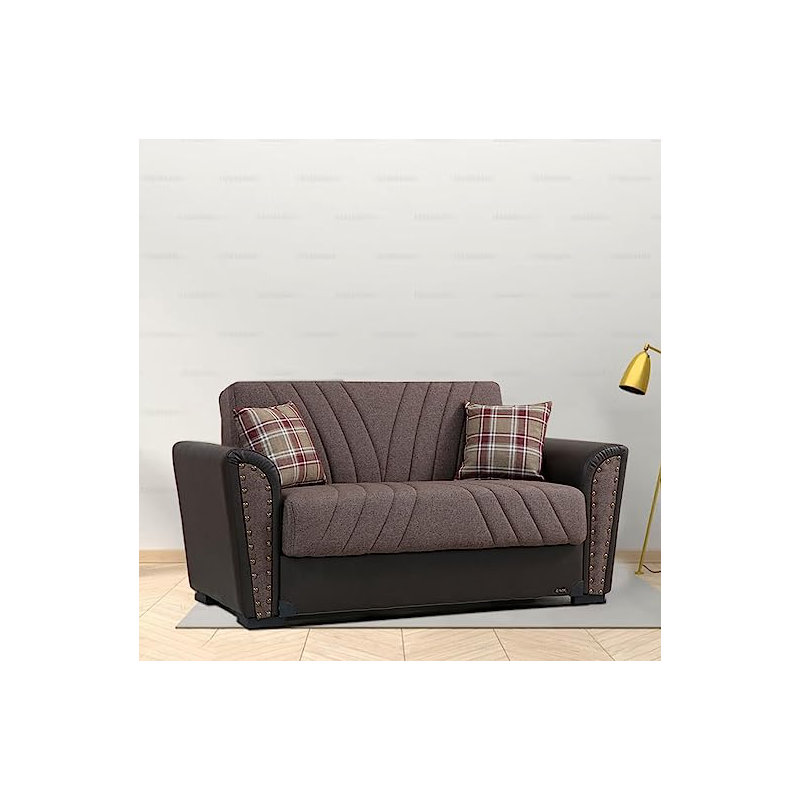 Ballone 67" Fabric Convertible Sleeper Loveseat, Brown Polyester Blend