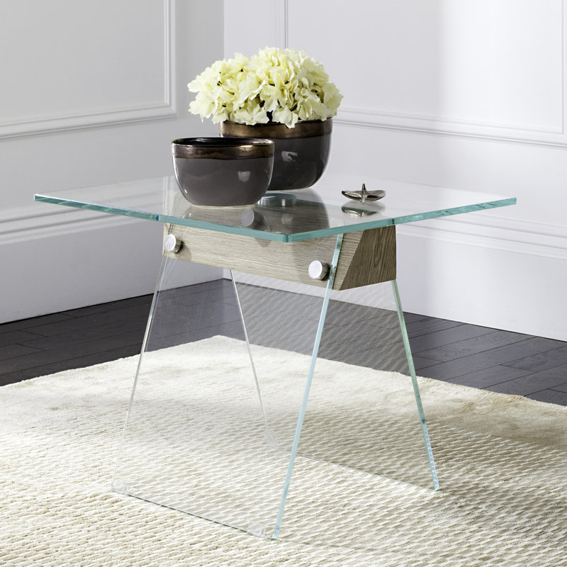 Benner Glass Top Cross Legs End Table