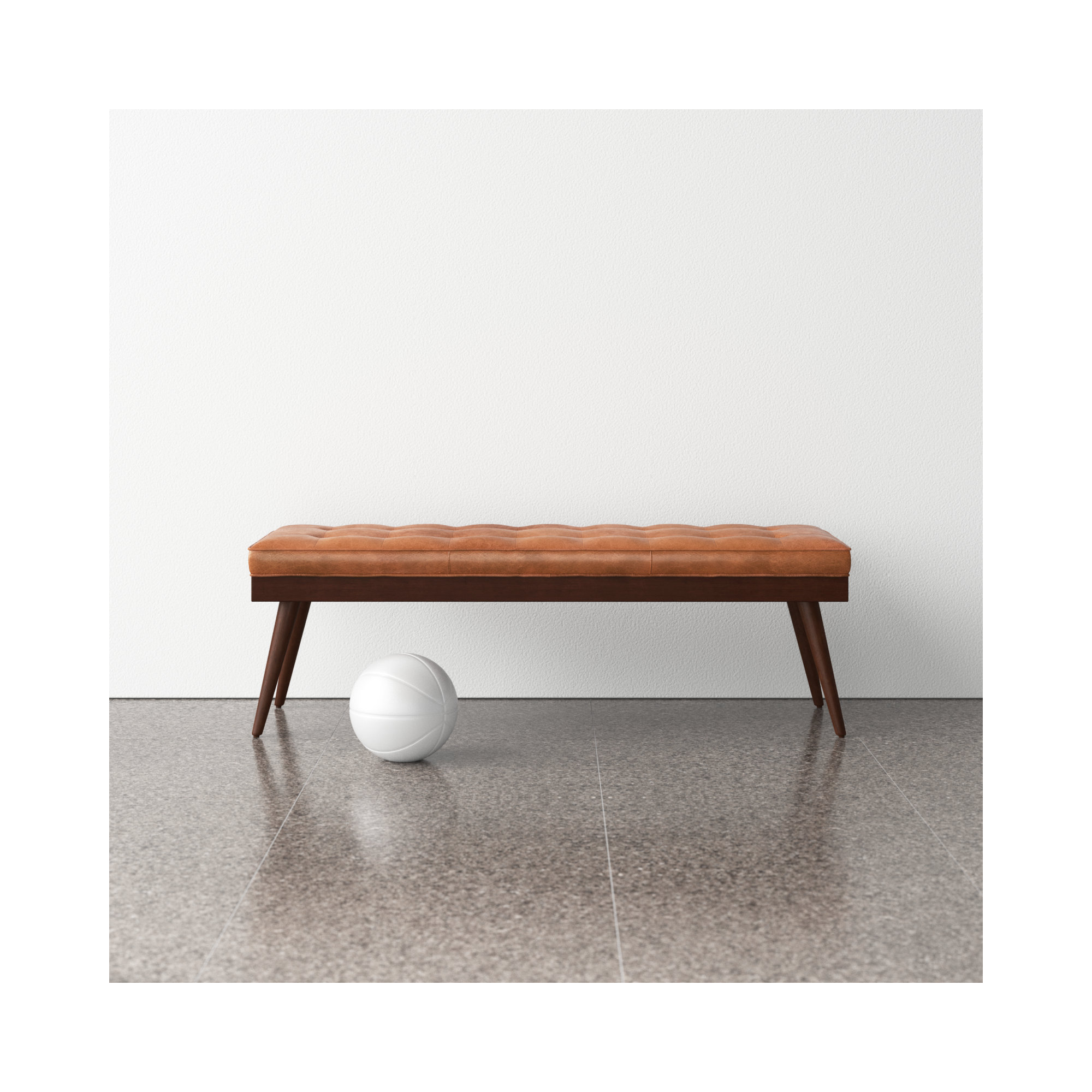 Luca Full-Grain Italian Genuine Leather Bench, Cognac Tan