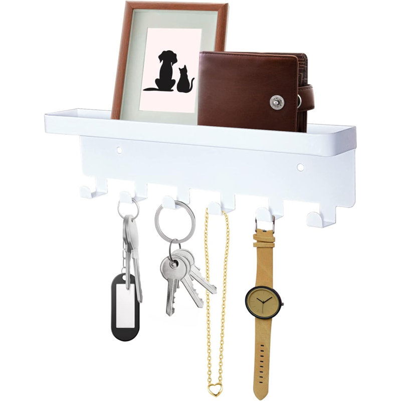Glynnis Metal Wall Organizer with Key Hooks, White