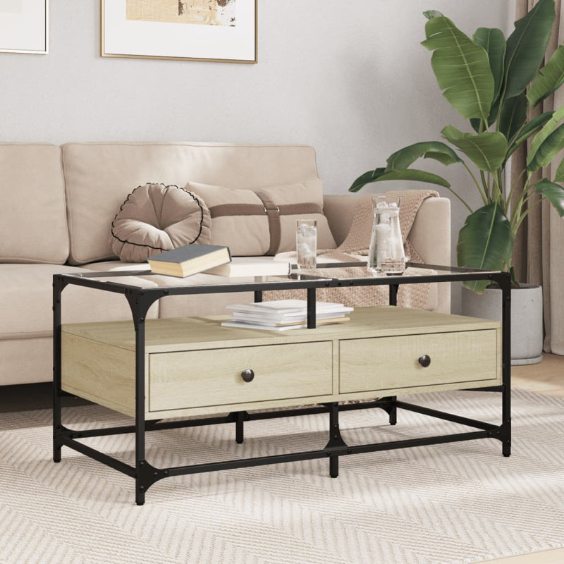 Alarnah Coffee Table with Storage, Black/Sonoma Oak
