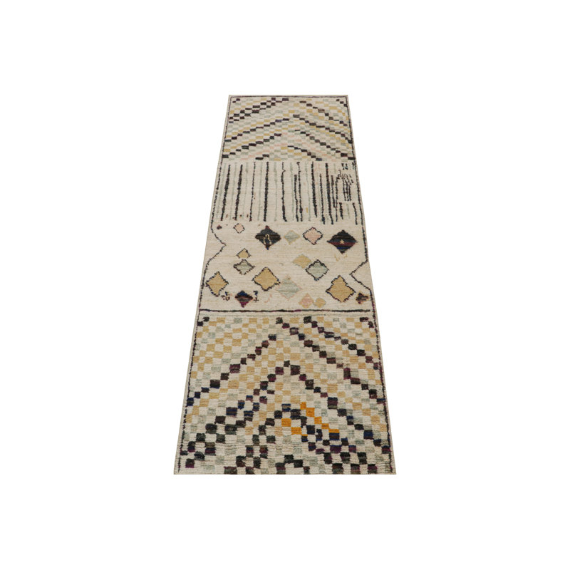 Moroccan Hand Knotted Geometric Area Rug, Runner 3' x 10'