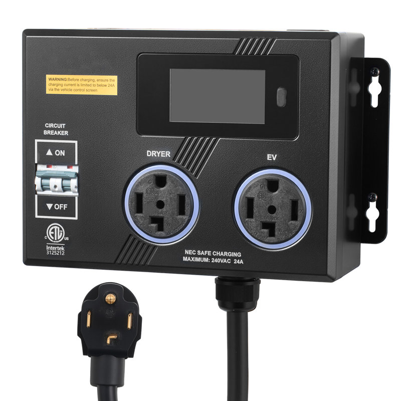Commutateur automatique de charge pour véhicule électrique, NEMA 14-30, interrupteur répartiteur pour sécheuse et chargeur pour véhicule électrique, distribution intelligente de puissance 24A Max 240V avec disjoncteur, affichage en temps réel, pour véhicules électriques, fours, lave-vaisselle, ETL