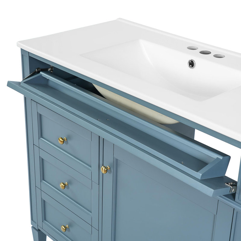 Meuble-lavabo de 36 pouces avec lavabo en céramique, Bleu indigo