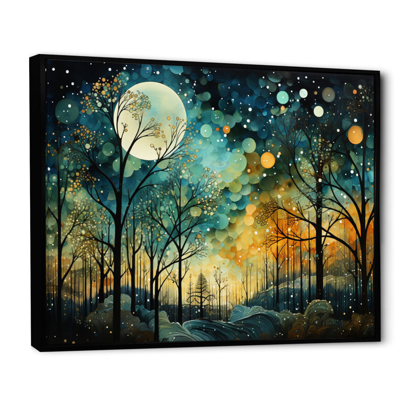 «Enchanted Forest - Abstract Collages», art mural, Reproduction avec cadre flottant, H 24 po x l 32 po, Noir