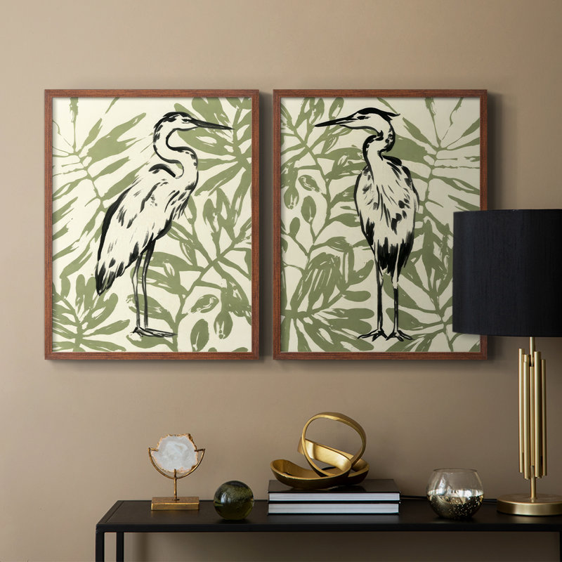 «Retro Parlor Heron I», reproduction encadrée de qualité supérieure - prête à être accrochée - aucun clou requis - aucun clou requis