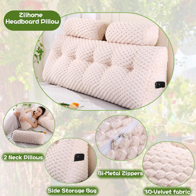Coussin de tête de lit combiné - 1 coussin de tête de lit en coin + 2 coussins de tête, Beige, H 7,87 po x l 39,37 po