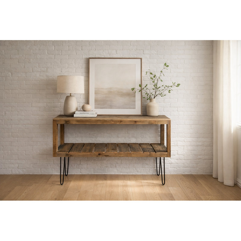 Reclaimed Wood Console Table With Shelf – 49.5” Rustic Entryway Sofa Table With Hairpin Legs