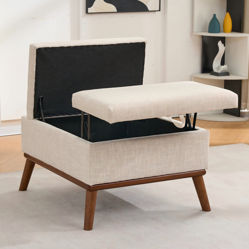 Grand repose-pieds avec rangement, Beige / Walnut