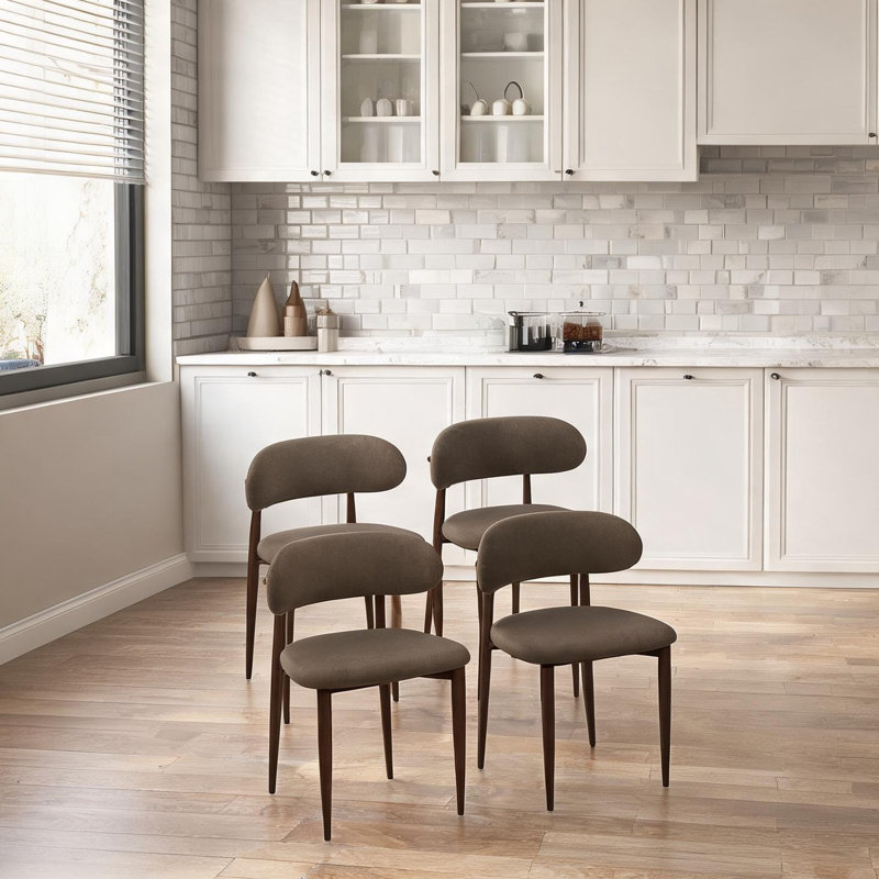 Ensemble de chaises rembourrées en chenille avec pieds en métal et finition en bois naturel pour la cuisine ou la salle à manger, ensemble de 4