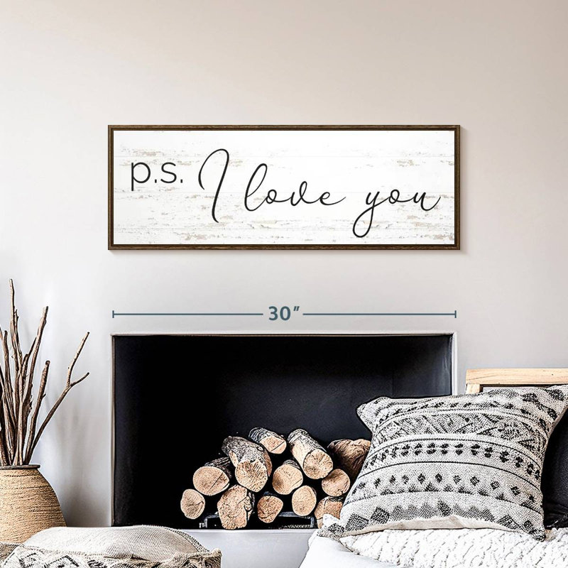 P.S. I Love You, typographie, 31 po x 11 po, Cadre flottant noyer