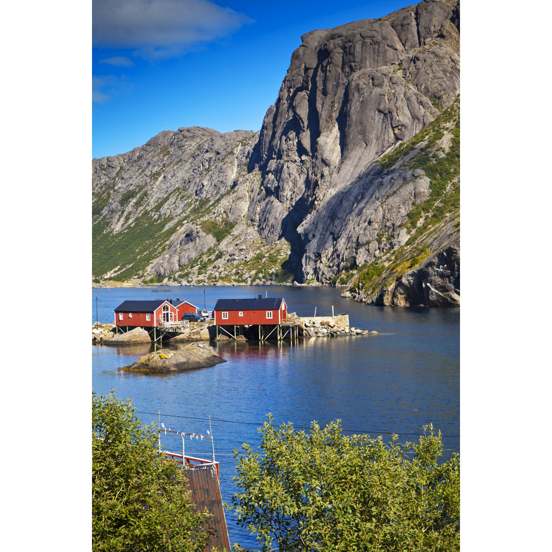 Norwegen Dorf im Meer - Leinwandbild