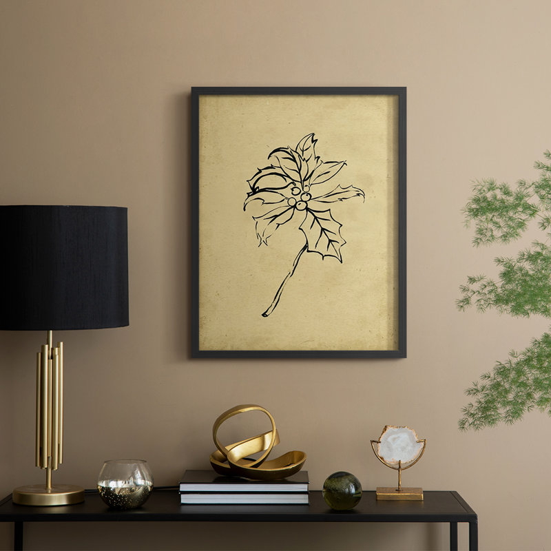 Holly Branch II, reproduction encadrée - bois massif, H 11 po x l 9 po, Noir, noir, noir, noir