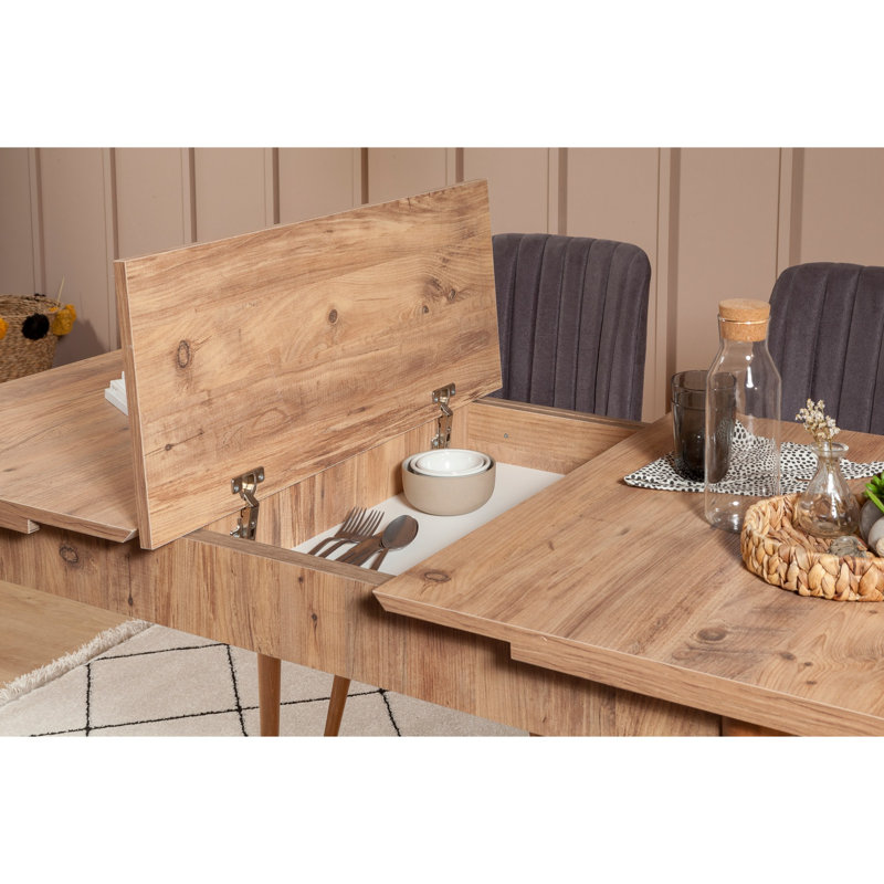 Karyana Modern Extendable Dining Table & Chairs Set (4 Pieces), Atlantic Pine & Anthracite, Table: 50.8 x 29.5 x 31.5 inches | Chairs: 18.5 x 35.4 x 17.7 inches | 100% Melamine Coated Particle Board & 100% Velvet, Scandinavian Design