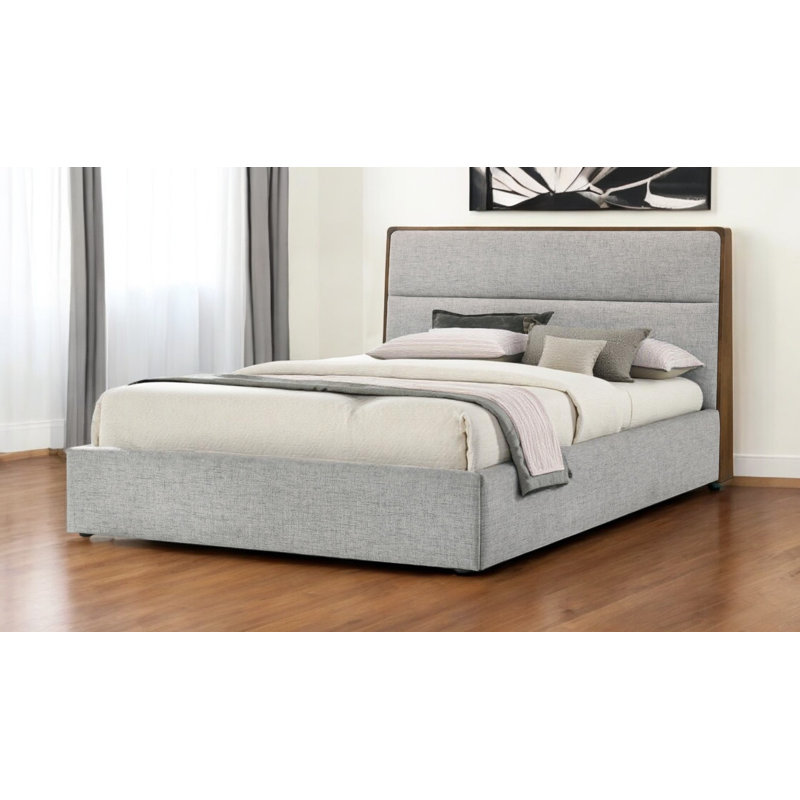Structure de lit double tapissier brun et gris