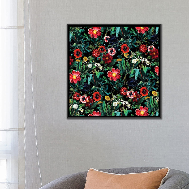 « night forest vii », impression sur toile tendue, H 18 po x l 18 po x P 1,5 po, Toile avec cadre noir, Pas de tapis