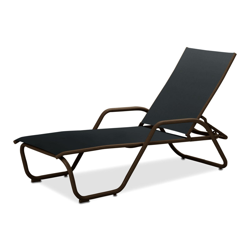 Outdoor Rust-Resistant Metal Chaise Lounge, Black 5D Sunbrella®, Textured Kona