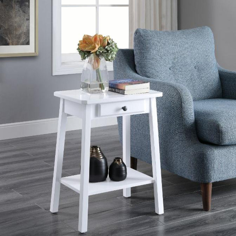 Table de bout avec rangement, tabe d'appoint romantique classique, Blanc