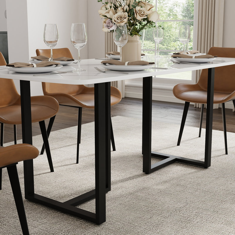 Table de salle à manger Evannie, Noir, Blanc neigeux, H 29,53 po x L 70,87 po x l 35,43 po