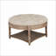 Repose-pieds capitonné et imperméable à 2 niveaux avec capitonnage 31,5 "lin rond avec tablette en bois | Noyer brun | Bois massif-1881609495