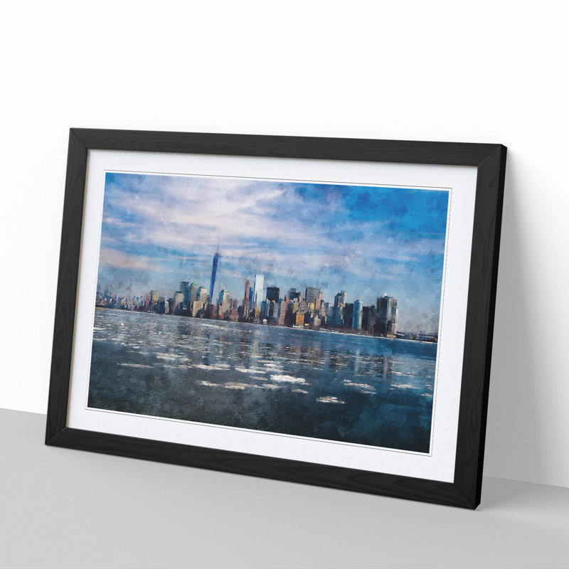New York Skyline Vol.7 - Picture Frame Graphic Art, 36cm H x 48cm W x 2cm D, Black Framed