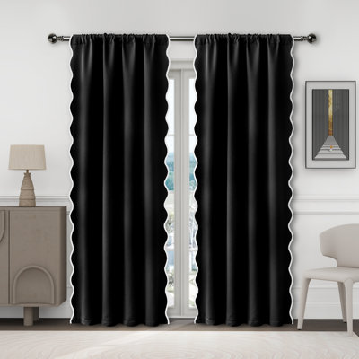  Ari Scallop Edge Window Curtains 52"W X 84"L X 2 Panel Set,Scallop Trim Drape Panel, Room Darkening Thermal Insulated, Decorative Drapes For Living Room, Bedroom