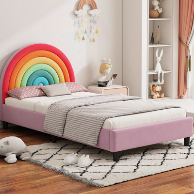 Charming Upholstered Twin Platform Bed With A Captivating Design, Perfect For Creating A Dreamy Sleeping Space For Children