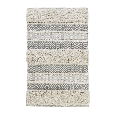20"x32" Boho Woven Bath Rug - Grey Color, Vertical Stripe Design, Soft Texture