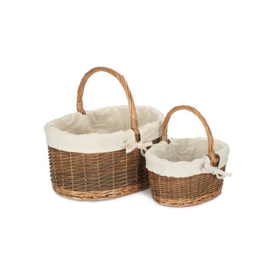 Wicker Country Oval 2 Piece Shopper Basket Set with Lining