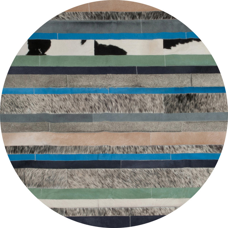 Nueva Raya Leather Striped Area Rug, Round 8'2"